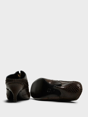 Dries Van Noten - Snake-Embossed Leather Retro Heels in Dark Brown