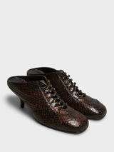 Dries Van Noten - Snake-Embossed Leather Retro Heels in Dark Brown