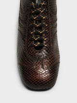 Dries Van Noten - Snake-Embossed Leather Retro Heels in Dark Brown