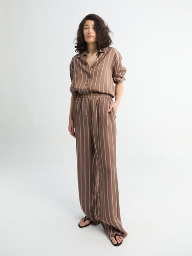 The Frankie Shop - Baxter Fluid Track Pants in Brown Multi Stripe