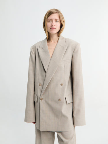 The Frankie Shop - Newark Double Breasted Blazer in Beige Melange