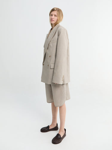 The Frankie Shop - Newark Double Breasted Blazer in Beige Melange