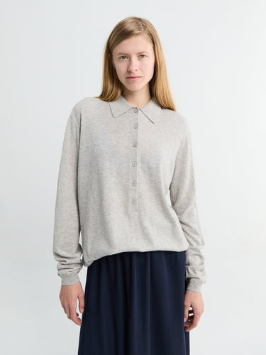 The Frankie Shop - Tala Knit V-Neck Polo in Light Grey