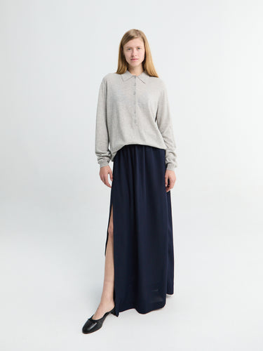 The Frankie Shop - Tala Knit V-Neck Polo in Light Grey