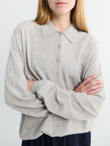 The Frankie Shop - Tala Knit V-Neck Polo in Light Grey