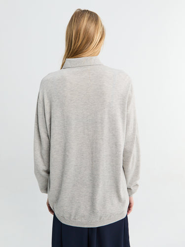 The Frankie Shop - Tala Knit V-Neck Polo in Light Grey