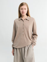 The Frankie Shop - Tala Knit V-Neck Polo in Taupe Melange