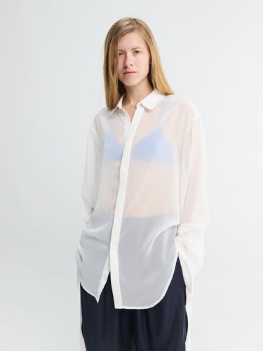 The Frankie Shop - Verlin Sheer Chiffon Tie Cuff Shirt in White