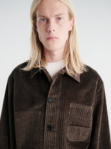 Meta Campania Collective - Bill Unlined Exaggerated Wale Cotton Corduroy Workwear Jacket in Dark Chocolate Brown