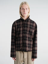 Meta Campania Collective - Bill Cropped Wool Check Creek Workwear Jacket in Black And Brown Check-Italian Creek Check Wool