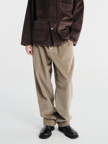 Meta Campania Collective - Ed Unlined Exaggerated Cotton Corduroy Drawstring Trousers in Taupe-Italian Wale Corduory Cotton