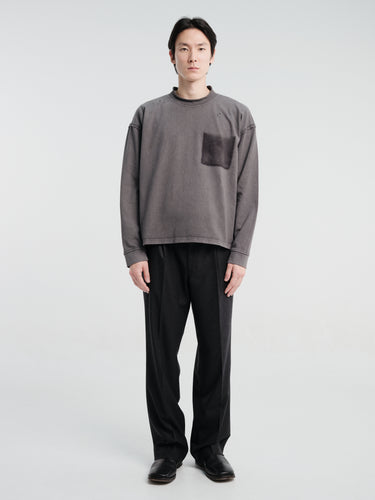 mfpen - Rolled Neck Long Sleeve T-shirt in Destroyed Grey