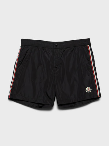 Moncler - Tricolour-Trimmed Swim Shorts in Black
