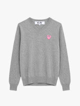 Comme des Garçons PLAY - U Sweater Pink Emblem Knit in Top Light Grey