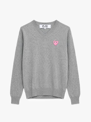 Comme des Garçons PLAY - U Sweater Pink Emblem Knit in Top Light Grey