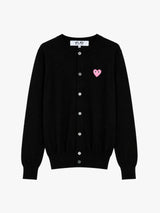 Comme des Garçons PLAY - U Round-Neck Cardigan Pink Emblem Knit in Black