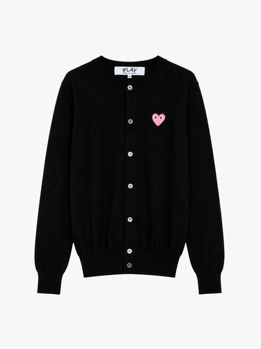 Comme des Garçons PLAY - U Round-Neck Cardigan Pink Emblem Knit in Black