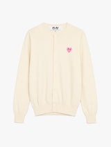 Comme des Garçons PLAY - U Round-Neck Cardigan Pink Emblem Knit in Natural