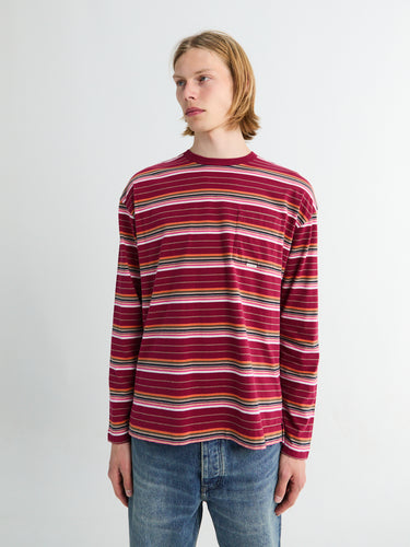 Sunflower - Stripe Longsleeve Pocket T-shirt in Burgundy