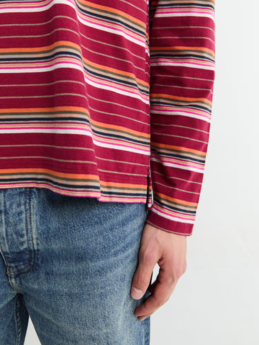 Sunflower - Stripe Longsleeve Pocket T-shirt in Burgundy