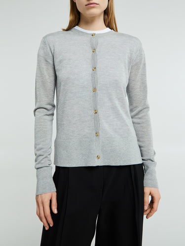TOTEME - Fine Knit Cardigan in Grey Melange