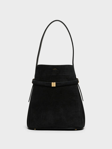 TOTEME - Belted Suede Bucket Bag in Black