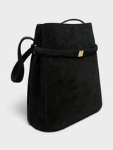 TOTEME - Belted Suede Bucket Bag in Black