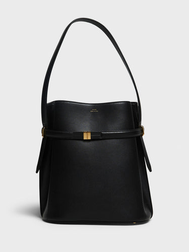 TOTEME - Belted Leather Bucket Bag in Black