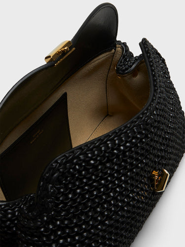 TOTEME - T-Lock Woven-Leather Clutch in Black