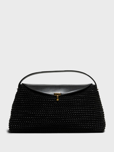 TOTEME - T-Lock Woven-Leather Top Handle Bag in Black