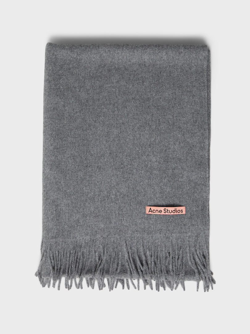 Large Fringe Wool Halstørklæde i Grey Melange