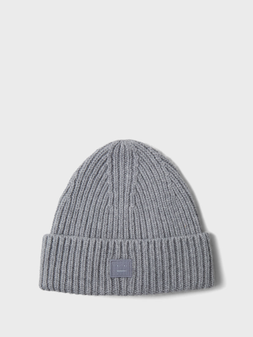 Acne Studios Pansy Beanie Mini Pansy Face Logo Beanie In Grey Melange