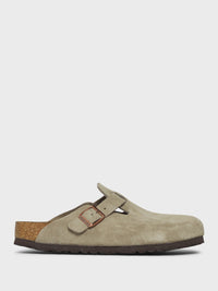 Birkenstock - Boston Suede Narrow Soft Footbed Sandals in Taupe