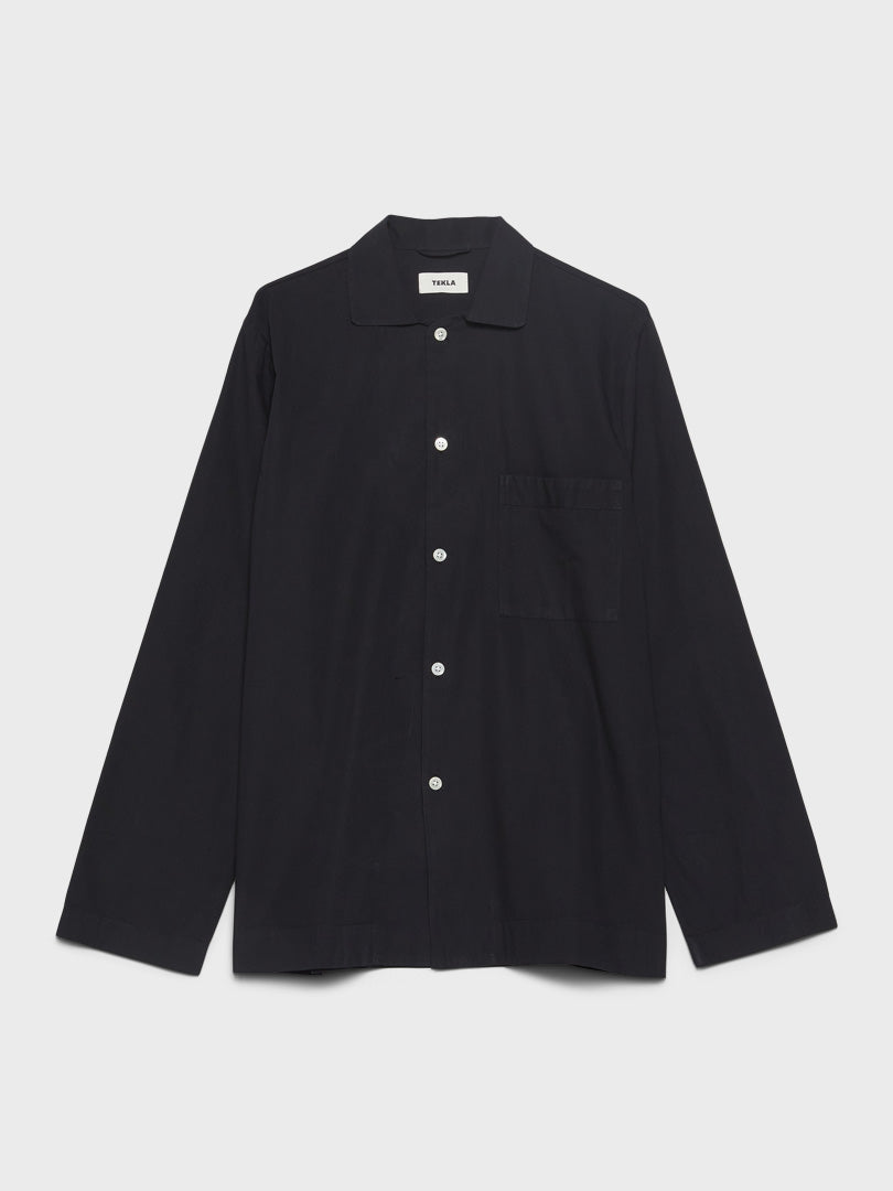 Tekla - Poplin Pyjamas Shirt in All Black