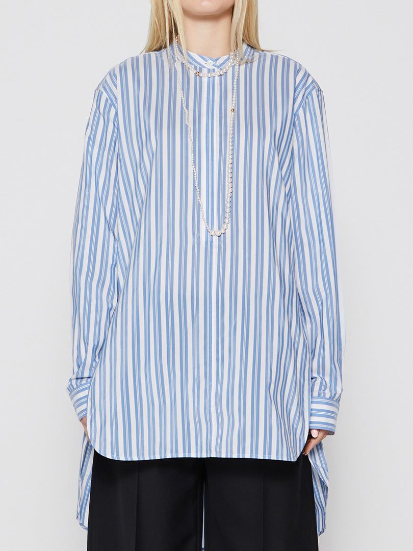 Long Cotton Silk Shirt in Cornflower Stripe
