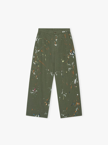Calm. - Herringbone Paintsplatter Cargo Pants in Green