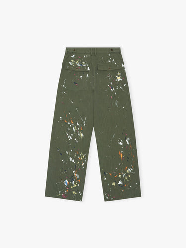 Calm. - Herringbone Paintsplatter Cargo Pants in Green