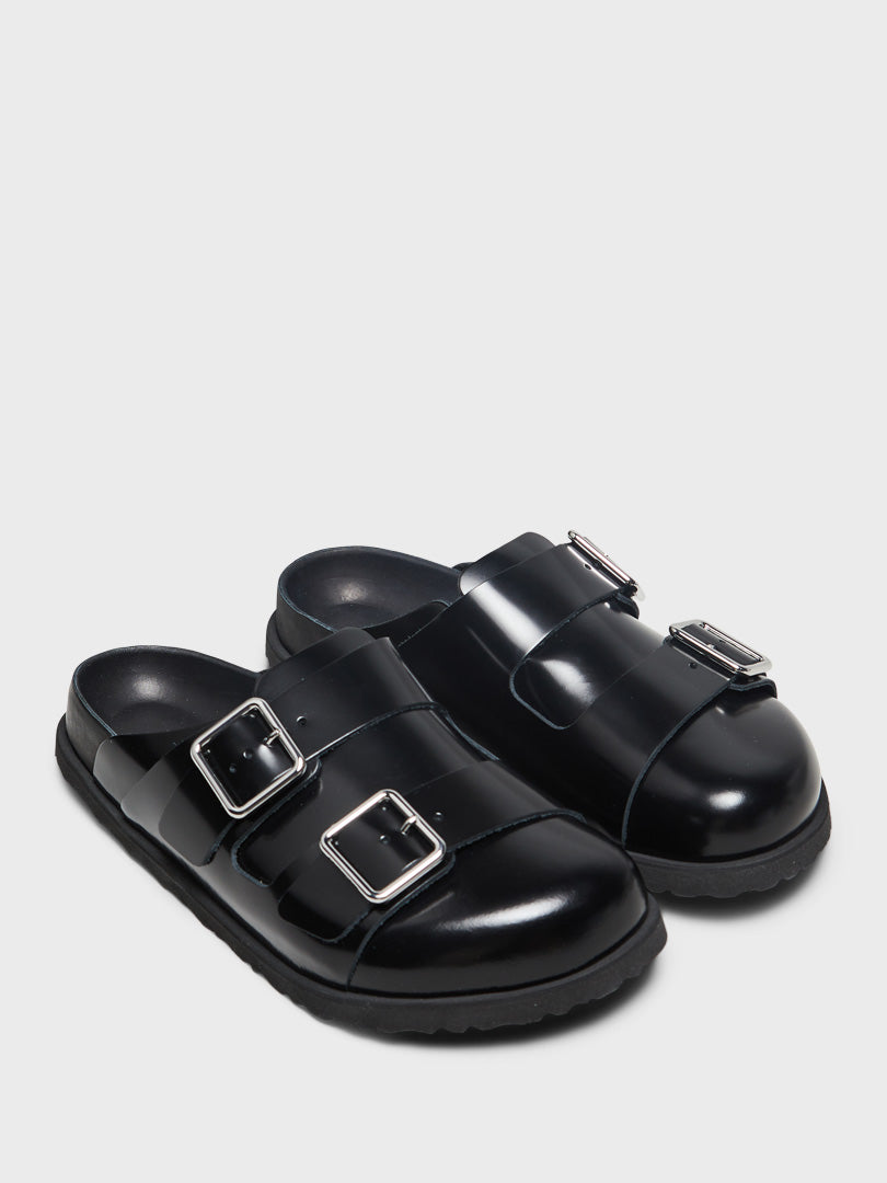 222 West Shiny Leather Sandals in Black