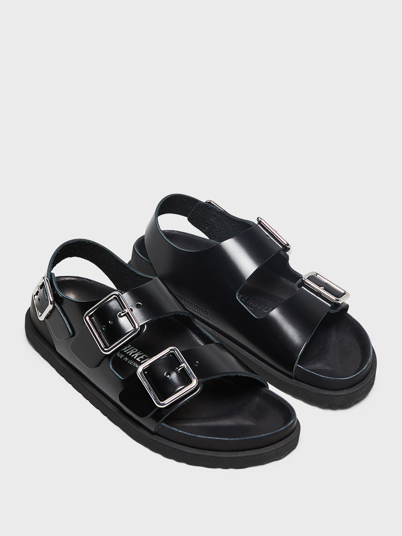 Milano Shiny Leather Sandals in Black