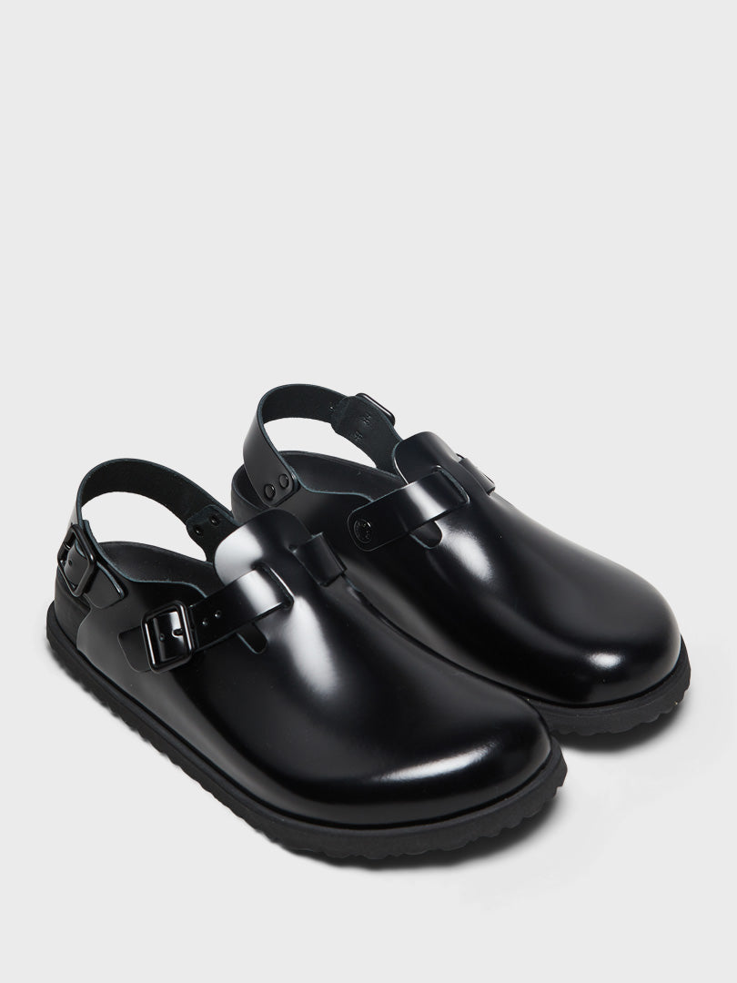 Tokio Shiny Leather Sandals in Black