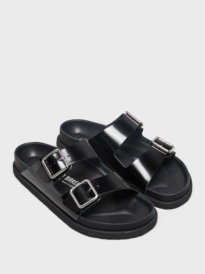 Arizona Shiny Leather Sandals in Black