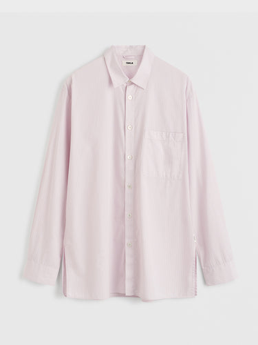 Tekla - Poplin Pyjamas Long Shirt in Rosa Stripes