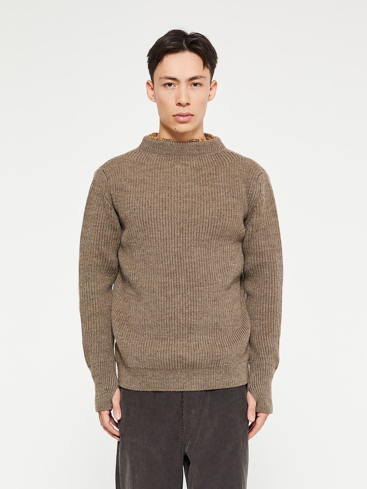 Andersen-Andersen - Navy Crewneck Knit in Natural Taupe