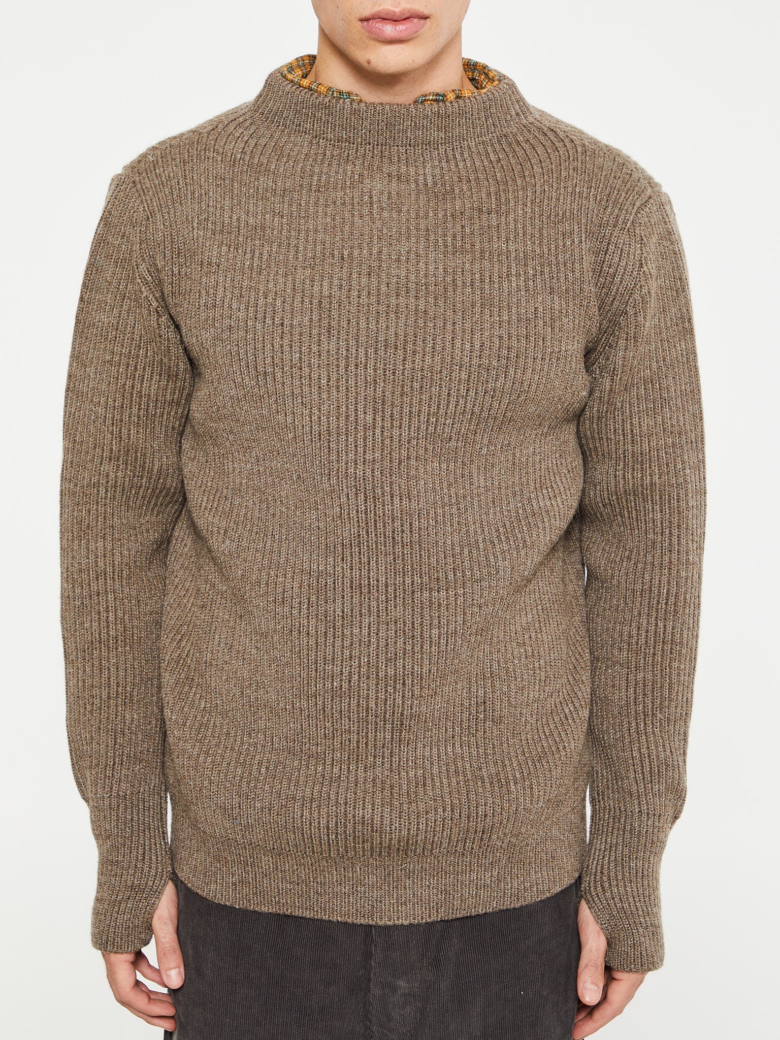 Andersen-Andersen - Navy Crewneck Knit in Natural Taupe