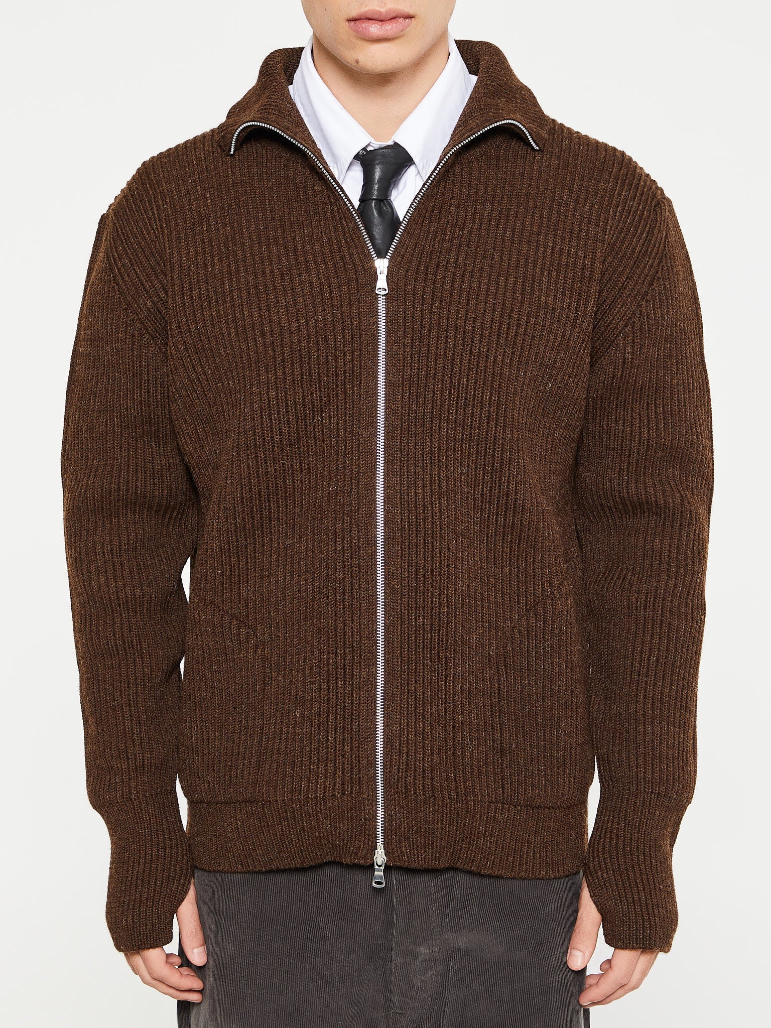 Andersen-Andersen - Navy Full Zip Pockets Knitwear in Natural Brown