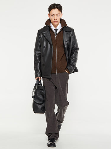 Andersen-Andersen - Navy Full Zip Pockets Knitwear in Natural Brown