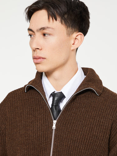 Andersen-Andersen - Navy Full Zip Pockets Knitwear in Natural Brown