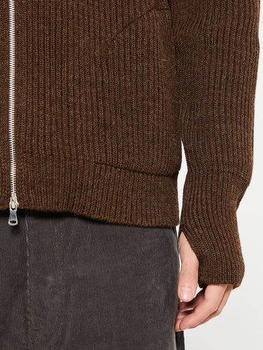 Andersen-Andersen - Navy Full Zip Pockets Knitwear in Natural Brown
