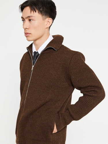 Andersen-Andersen - Navy Full Zip Pockets Knitwear in Natural Brown