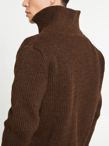 Andersen-Andersen - Navy Full Zip Pockets Knitwear in Natural Brown